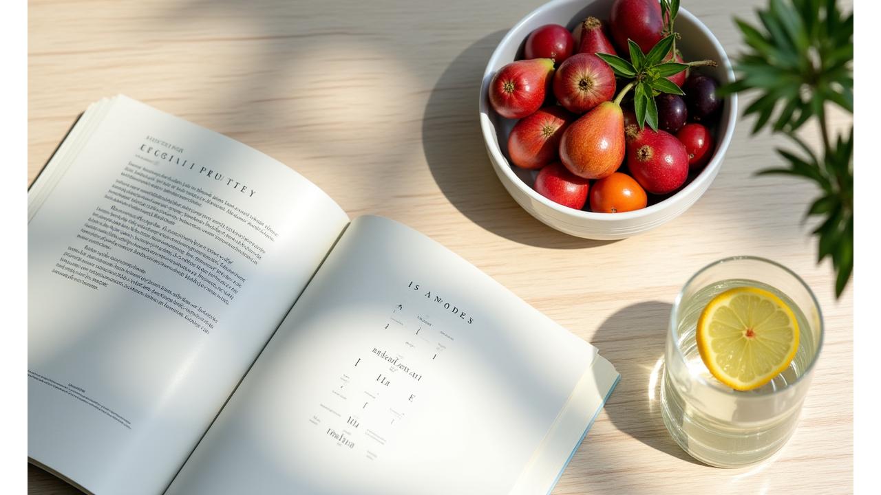 Featured άρθρο του Eudaimon Living με φρέσκα φρούτα και βιβλίο υγείας